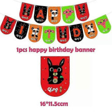 (1 set banners)Red and Black Cartoon Rabbit Balloons with Birthday Banner and Cake Topper for Party Decor