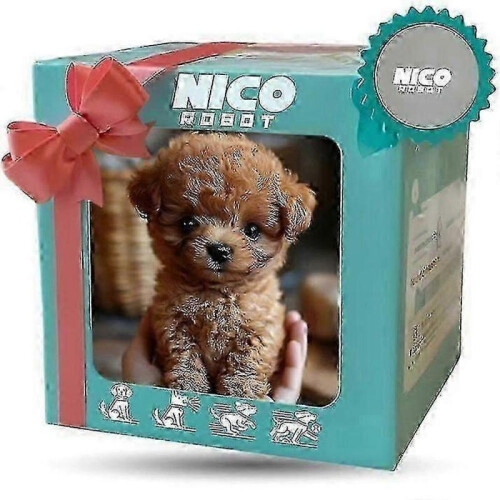 (Brown)Nico Interactive Robot Puppy, Realistic Robotic Plush Toy Dog
