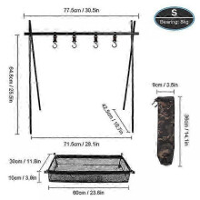 (S) Outdoor Cookware Hanging Rack with Under Net Bag Hanging Organizer ...
