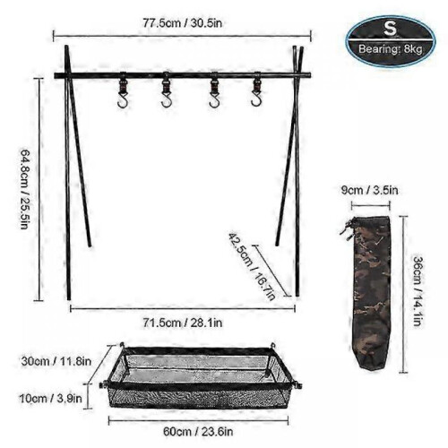 (S) Outdoor Cookware Hanging Rack with Under Net Bag Hanging Organizer ...