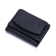 (Black) Women's Small Trifold Wallet with Coin Pocket, RFID Blocking, Compact Size, Genuine Leather