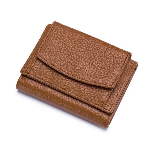 (Coffee)Women's Small Trifold Wallet with Coin Pocket, RFID Blocking, Compact Size, Genuine Leather