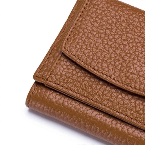 (Coffee)Women's Small Trifold Wallet with Coin Pocket, RFID Blocking, Compact Size, Genuine Leather 2