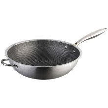 Silver Stainless Steel Honeycomb Wok Pan Non-Stick for Gas Stove