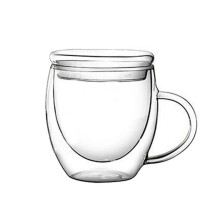 (1, transparent) Double Wall Glass Cup with Handle - Heat Resistant Coffee Mugs - Clear Drinking Utensils