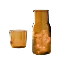 (Brown) Water Carafe With Tumbler Glass Drinking Utensil Large Capacity Multicolor Transparent Retro Creative Cold Kettle