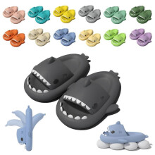 (38 39, dark grey) Shark Couple Slippers for Men Women Kids | EVA Flip Flops | Outdoor Platform Cartoon Non-Slipping Shoes