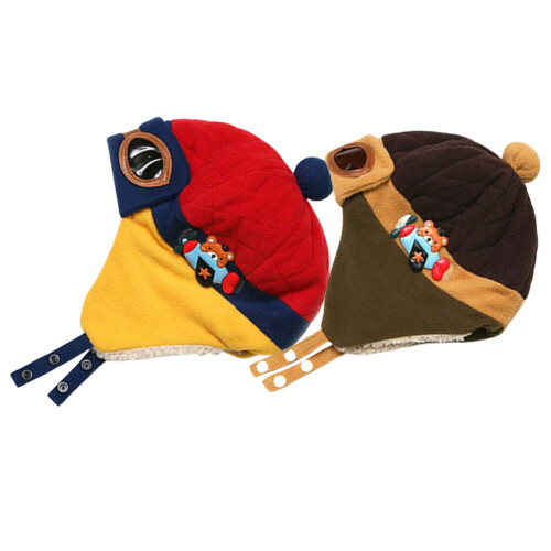 2Stk Pilotenhut Winterbrille Kind