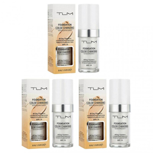 (3pcs) TLM Colour Changing Foundation,SPF15 Flawless Color Changing Foundation Makeup Base Moisturizing Liquid Foundation , Sunscreen