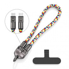 (Multicolour) 240w Usb C 2 In 1 Fast Charging Data Cable Cell Phone Lanyard Built in Charging Cable Smartphones Accessories