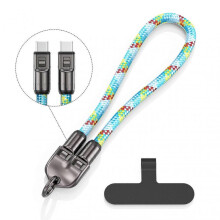 (Blue) 240w Usb C 2 In 1 Fast Charging Data Cable Cell Phone Lanyard Built in Charging Cable Smartphones Accessories