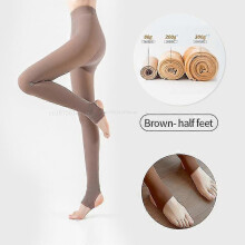 (85g-half feet,brown)New Winter Warm Tights Pantyhose Women Fleece Socks High Waist Thermal Stocking Insulated Pants Fake Translucent Leggings Tights