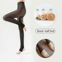 (300g-half feet,black)New Winter Warm Tights Pantyhose Women Fleece Socks High Waist Thermal Stocking Insulated Pants Fake Translucent Leggings Tights