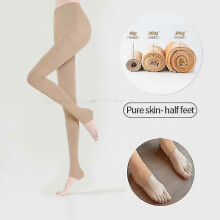 (85g-half feet,beige)New Winter Warm Tights Pantyhose Women Fleece Socks High Waist Thermal Stocking Insulated Pants Fake Translucent Leggings Tights