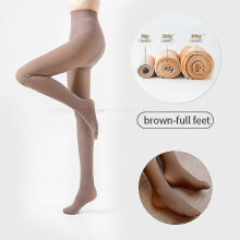 (300g-full feet,brown)New Winter Warm Tights Pantyhose Women Fleece Socks High Waist Thermal Stocking Insulated Pants Fake Translucent Leggings Tights