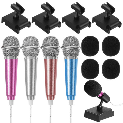 4 Sets Mini-Mikrofone Mit Schaumstoffabdeckungen Und