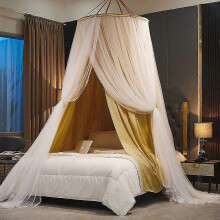 (Yellow) Luxury bed canopy curtains girls adults children double princess bed canopy dome lace princess mosquito nets double bed100cm 270cm