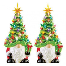 (2pcs) Ceramic Gnome Christmas Tree Night Light, Lighted Christmas Gnome Tree, Nostalgic Night Light for Bedroom Office Indoor Decoration