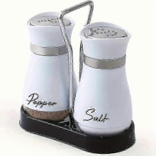 (1 Stand - 2 Bottles, White) Elegant Glass Salt & Pepper Shakers Set with Holder - Durable for RV Camping BBQ, Modern Kitchen Decor