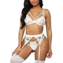 (2XL, White) Women Lace Garter Lingerie Set