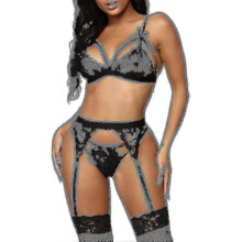 (M, Black) Women Lace Garter Lingerie Set