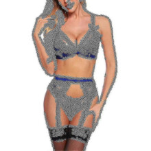(M, Deep Blue) Women Lace Garter Lingerie Set