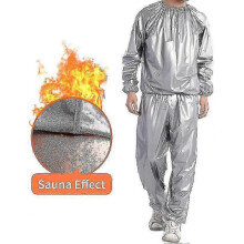 (3XL, Silver) Anti rip sweat suit for sauna unisex workout slimming clothes