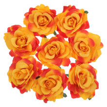 8Pcs Orange Artificial Rose Cloth Brooch Bride Breastpin for Wedding