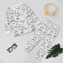 (2-3Years, Dinosaur) Creative Kids DIY Graffiti Pajamas Homewear Set, Colour Your Own Sleepwear Pyjamas for Boys & Girls - KM