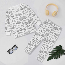 (6-7Years, Engineering Vehicle) Creative Kids DIY Graffiti Pajamas Homewear Set, Colour Your Own Sleepwear Pyjamas for Boys & Girls - KM