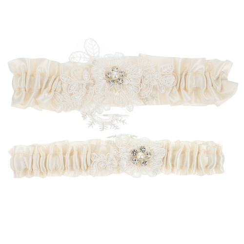 Hochzeitsstrumpfband Strumpfbänder Beige 2er Set