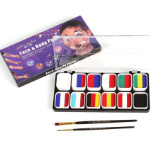 (D) 12 Color Face Paint Kit for Kid with Rainbow Paint Brush Template DIY Craft