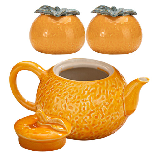 1 Set Kleiner Orangenförmiger Teekessel Mit Teeblattbehälter