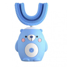(7 to 14 Years Old, K8 Blue) Kid's Electric Toothbrush Silicone Papanicolaou Training U-Shaped Teeth Brush
