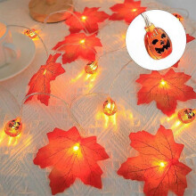 (style D) Artificial Fall Maple Leaves Pumpkin Garland Led Autumn Decorations Fairy Lights Halloween Thanksgiving Party DIY Supplies Props