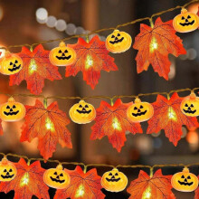 (style C) Artificial Fall Maple Leaves Pumpkin Garland Led Autumn Decorations Fairy Lights Halloween Thanksgiving Party DIY Supplies Props