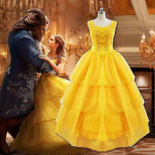 (XXL, Yellow) Beauty And The Beast Costumes Princess Belle Dresses Adult Cosplay Yellow Ball Gown Dress For Women Halloween Fantasias Costume