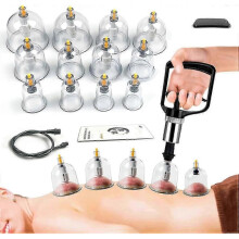 (24 CUPS, White Hand Pump) Cupping Therapy Set w/ 12 Massage Cups for Back Pain Relief Physical Therapy with Hand Pump