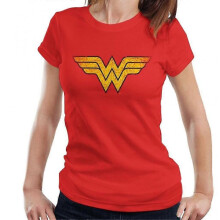 (Large, Red) Wonder Woman Faded Yellow Logo Women's T-Shirt