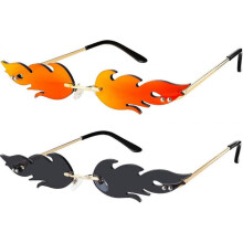 (Style 3) Fire Flame Sunglasses Rimless Flame Shaped Sun Glasses Wave Fire Shaped Glasses for Women Men Party Supplies Photo Props
