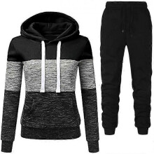 (L, Black) Sweatshirt Sets for Women Oversized Pullover Hoodie Sweatshirt Matching Sweatpants Tracksuit Lounge Set