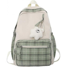 (Green) Kawaii Backpack with Pendant Cute Backpack Plaid Aesthetic Backpack School Bags for Girls Teens Back to School Backpacks