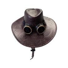 (dark coffee) Steampunk Cowboy Hat Wide Brims Victorian Hat with Goggles Vintage Unisex Costume Hats Gothics Hippies Cap Cosplay Props dark coffee