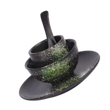 1Set Delikates Schwarzes Sushi-Geschirr Mit Teetasse Und Löffel