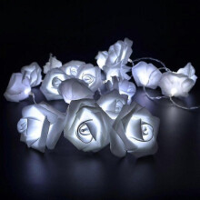 (Cold White) Rose Flower String Lights Wedding Home Birthday Event Party Garland Light Battery Powered 1M