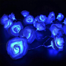 (Blue) Rose Flower String Lights Wedding Home Birthday Event Party Garland Light Battery Powered 1M