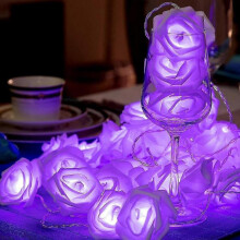 (Purple) Rose Flower String Lights Wedding Home Birthday Event Party Garland Light Battery Powered 1M
