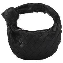(Black)Tote Bag Woven Handbag Pu Leather Women's Shoulder Wallet Large Volume Braided Bag