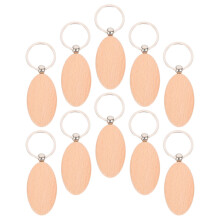 10St DIY Sleutelhanger Blanks Beukenhout Metalen Ring Knutselen