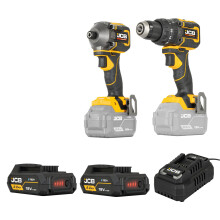 JCB Pro Cordless 75Nm Combi Drill & 230Nm Impact Driver Set 2 2Ah Batteries Charger & Case